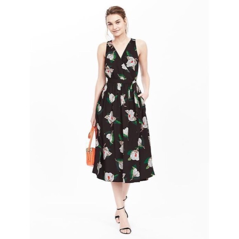 Banana Republic Magnolia Floral Midi Wrap Dress 6P